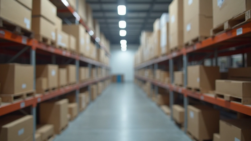 Modern warehouse storage facility with organized inventory shelves and systematic product arrangement